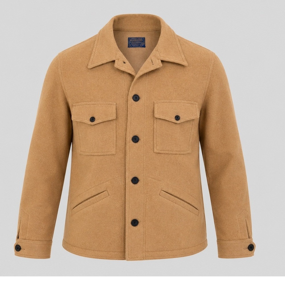 Vintage Pendleton Wool Cruiser Jacket Tan Camel Mens Large Made in USA Button Up